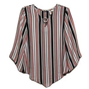 EST. 1946, Medium Bell Sleeves, Uneven Hem, Striped Keyhole Top, Multi Colors, S